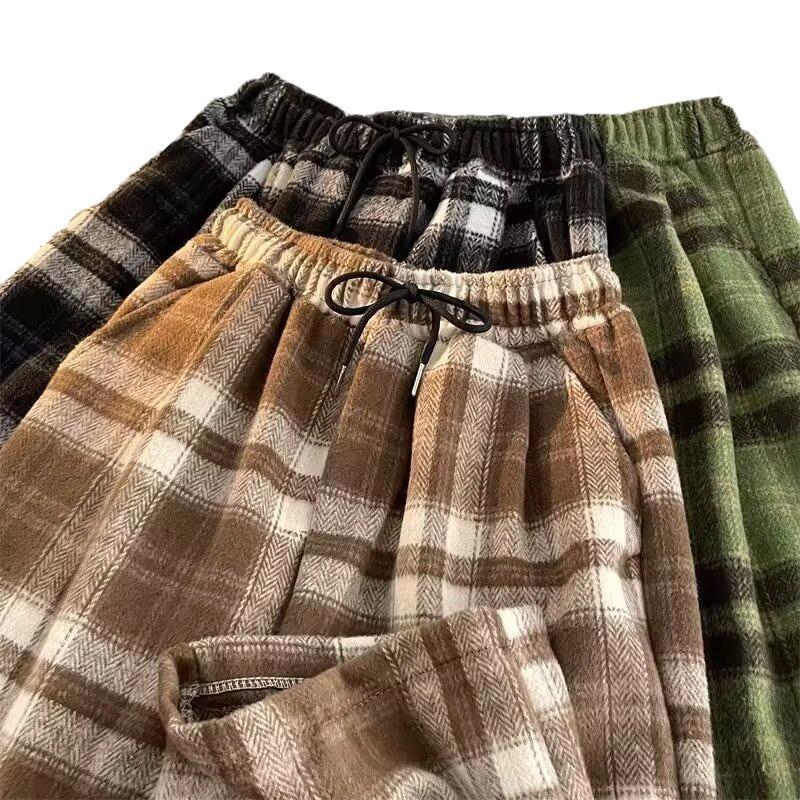 American Retro Striped Pants Men's Autumn and Winter Velvet Thickened Straight Loose Trendy Brand Drape Wide Legs Casual Long