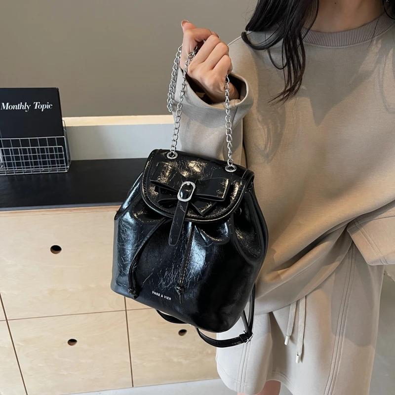 Women Backpacks New Fashion PU Leather Women's Handbags Luxury Large Capacity Waterproof Solid String Bags