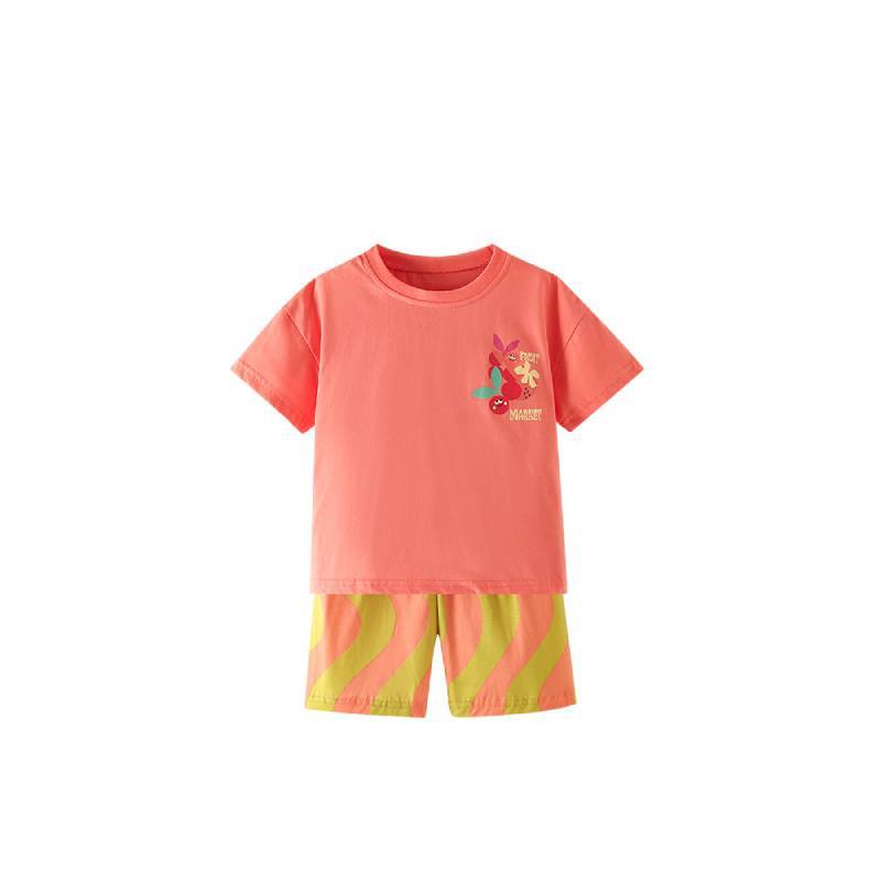 Girls Summer Cotton Cartoon Twopiece Outfit For Casual Play And Daily Wear