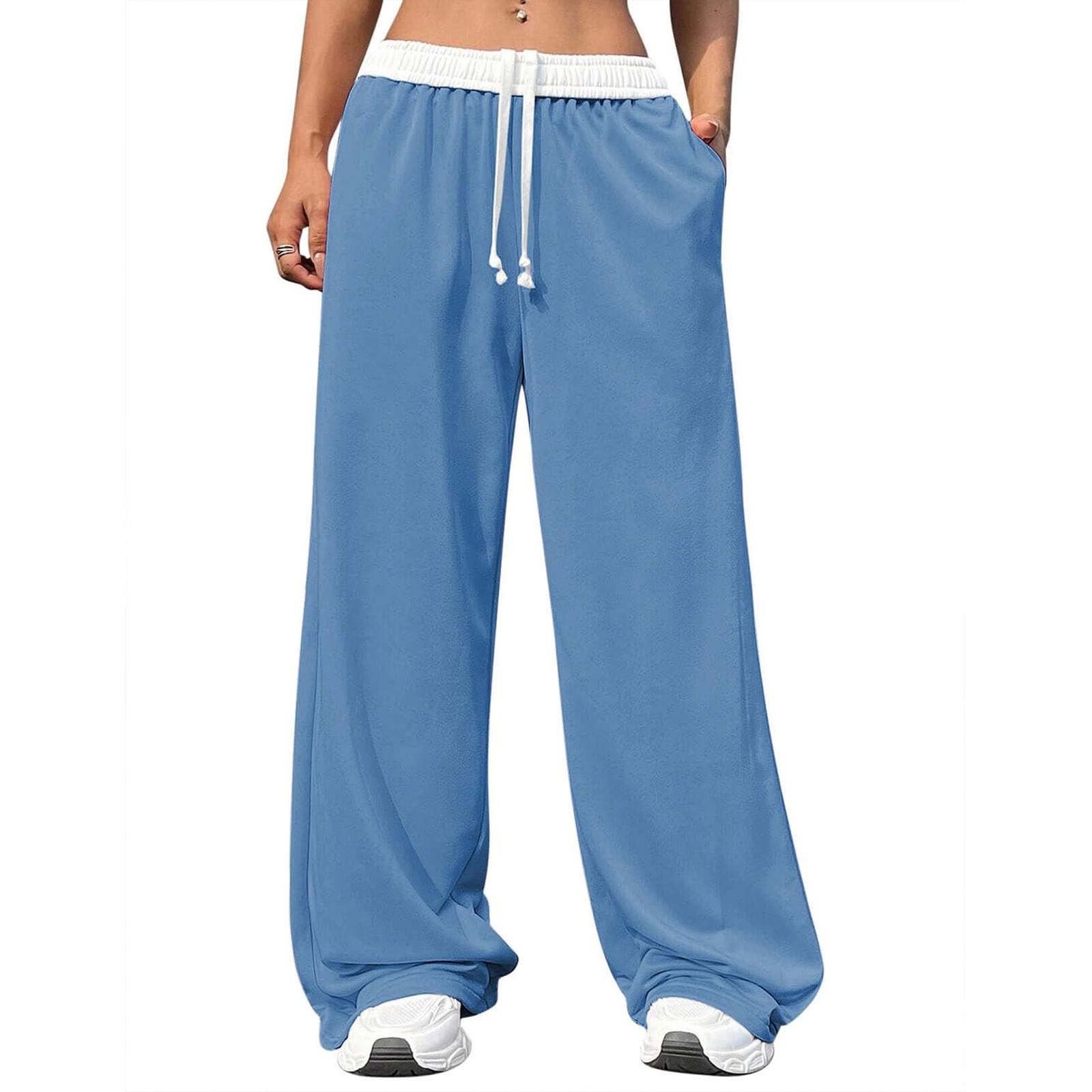 

Женские зимние спортивные штаны, однотонные повседневные брюки, женские флисовые спортивные штаны, широкие прямые брюки S небесно-голубой