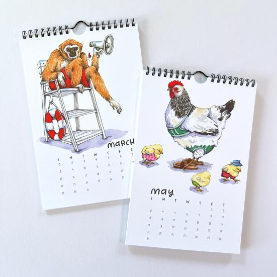 2026 Cute Animals Swimsuit Wall Calendar 12-Month Hanging Planner Funny Animal Theme Calendar for Home Office Classroom Use