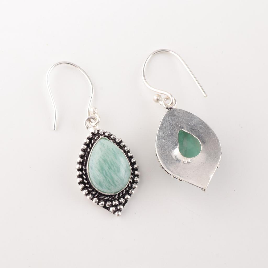 Amazonite Gemstone 925 Sterling Silver Handmade Jewelry Earrings 1.6" For Gift EE-164-23