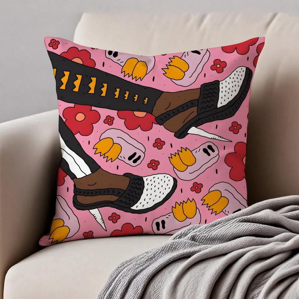 Creative Illustration Of Everything On Shoes Cushion Cover Pillowcase Antidustmite Invisible Zipper Short Plush Sofa Cushion