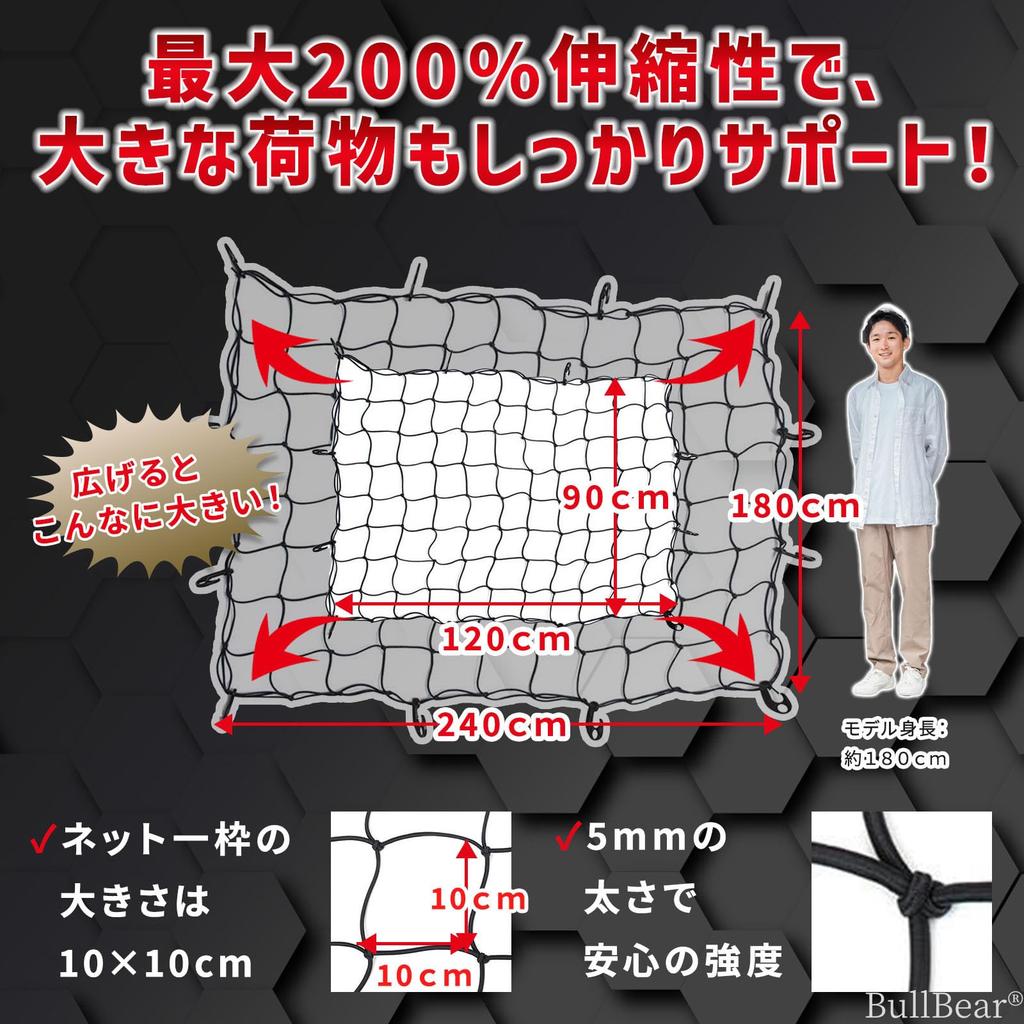BullBear Cargo Net, 5 Types, 28-Piece Set, Luggage Net, 35.4 X 47.2 Inches (90