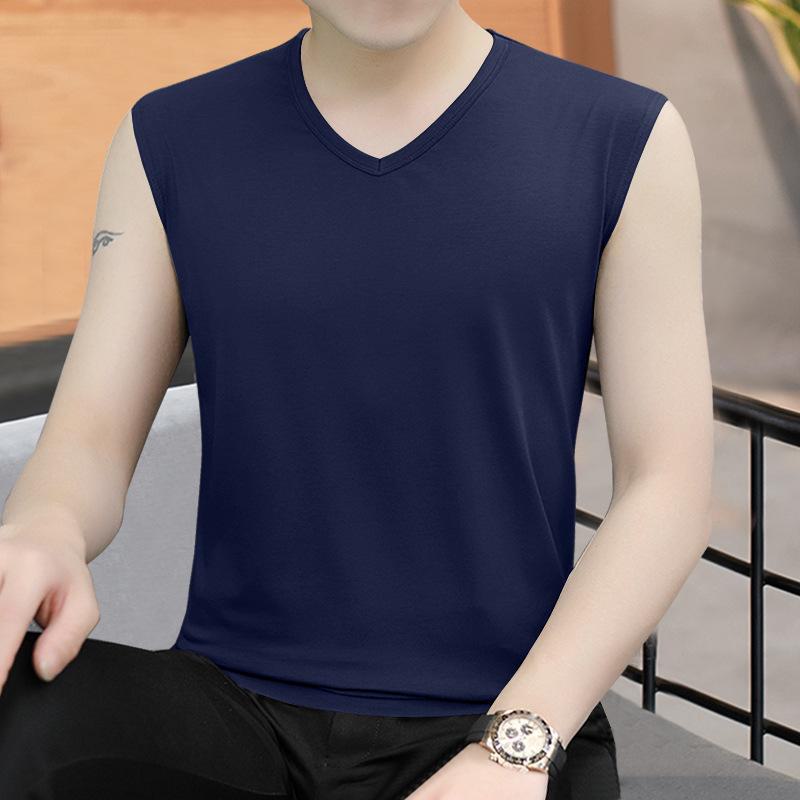 Men's Slim Korean Style V-Neck Sleeveless Vest - Casual Breathable Solid Color Youth Waistcoat