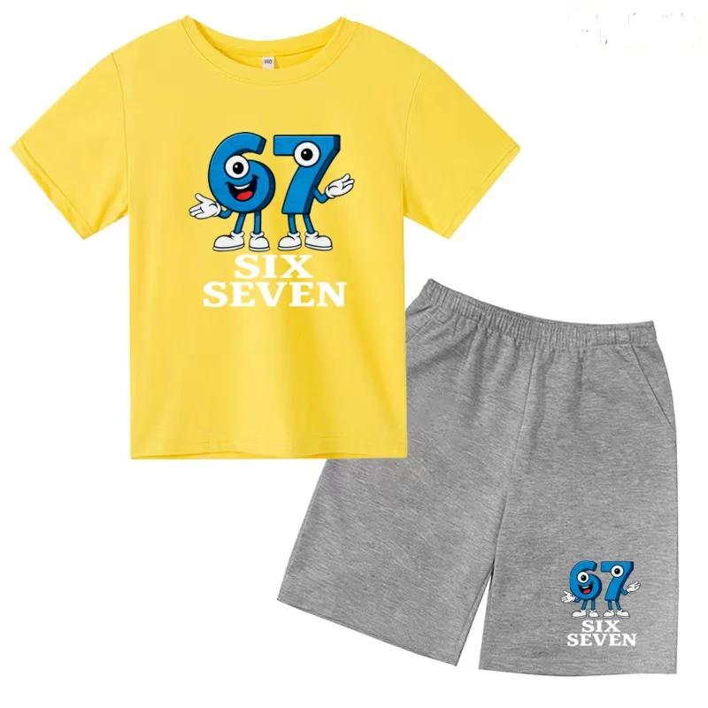Children Summer Six Seven Cartoon Print Casual Set Clothes T-shirt+Shorts 2P Charming Boy Girl Toddler 3-12 Yrs Short-sleeved