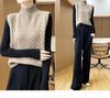 Women's 100% Wool High Neck Cable Knit Sleeveless Vest - Warm Autumn/Winter Shawl
