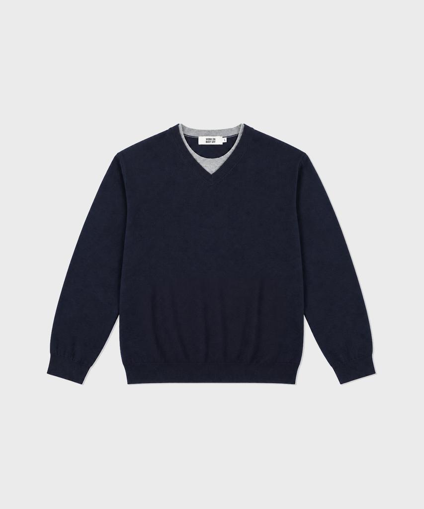 WORK ON BODY OFF Ars Semi-Overfit Layered V-Neck Knit [Navy]