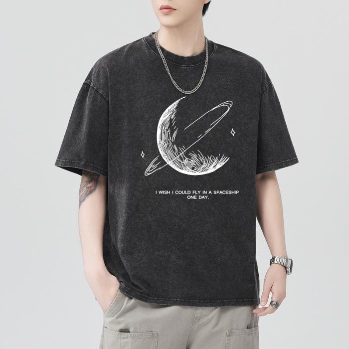 

Men s Trendy Heavyweight Pure Cotton Short Sleeve T-Shirt - Printed, Loose Fit, Round Neck, Summer 2026 High-End Style XL (75-85kg)