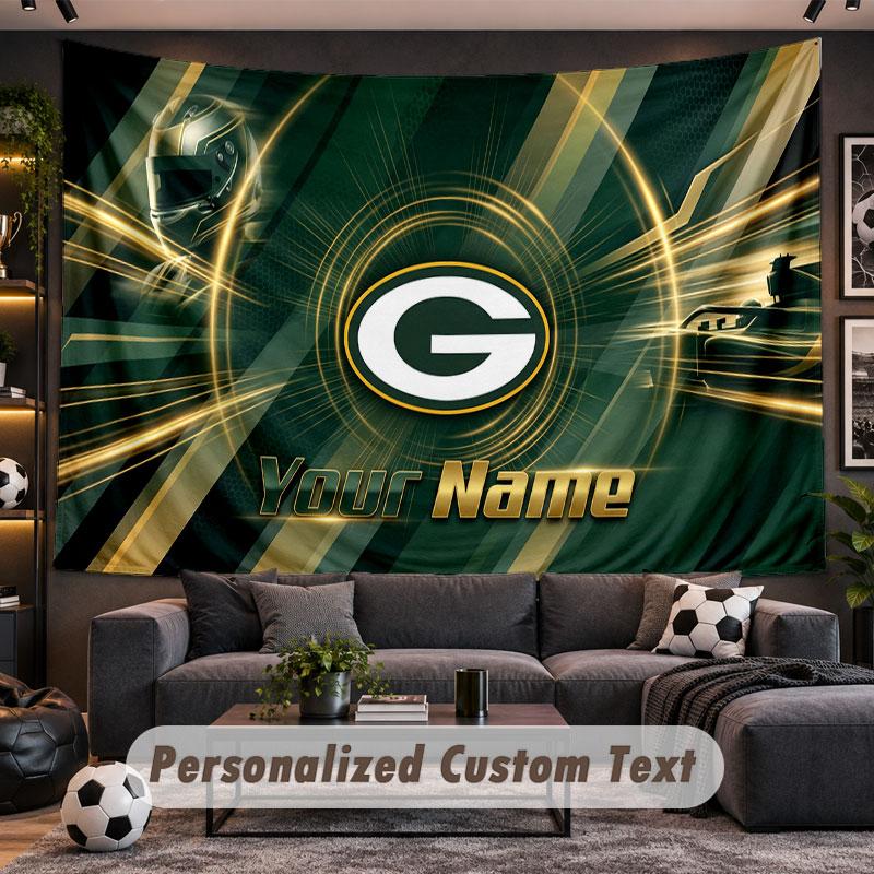 Wall Hanging Tapestry Custom NameGreen Bay Packers Pattern Personalized Printed Fabric Wall Decor