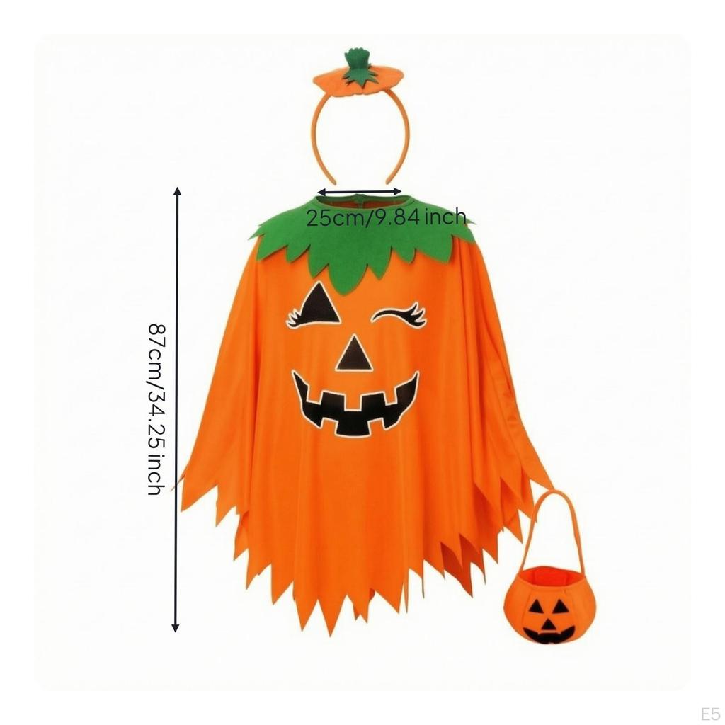 Pumpkin Costume with Headpiece One-Size Jack-O'-Lantern Poncho Cape
