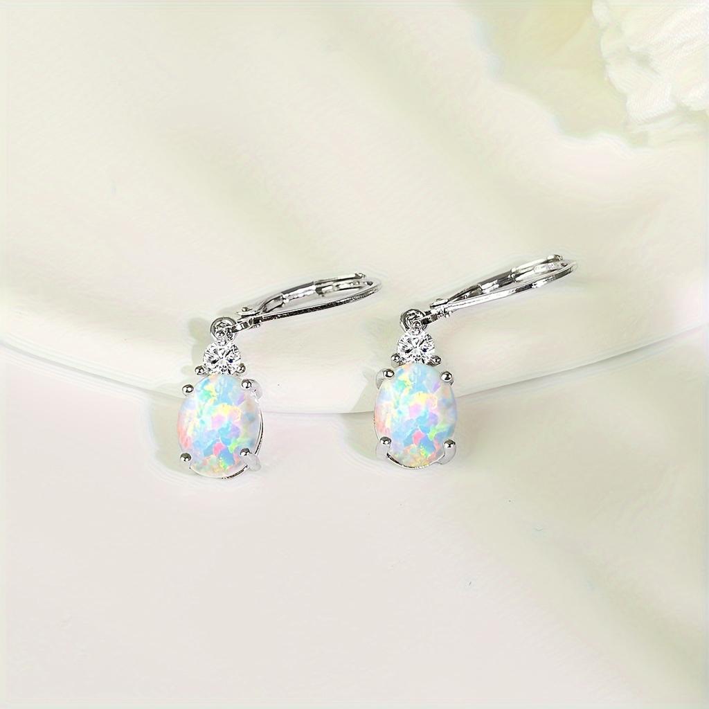 New Opal Earrings, Micro-inlaid Zirconia, Opal Opal, Opal Earrings, Copper-plated White Gold, High-quality Jewelry