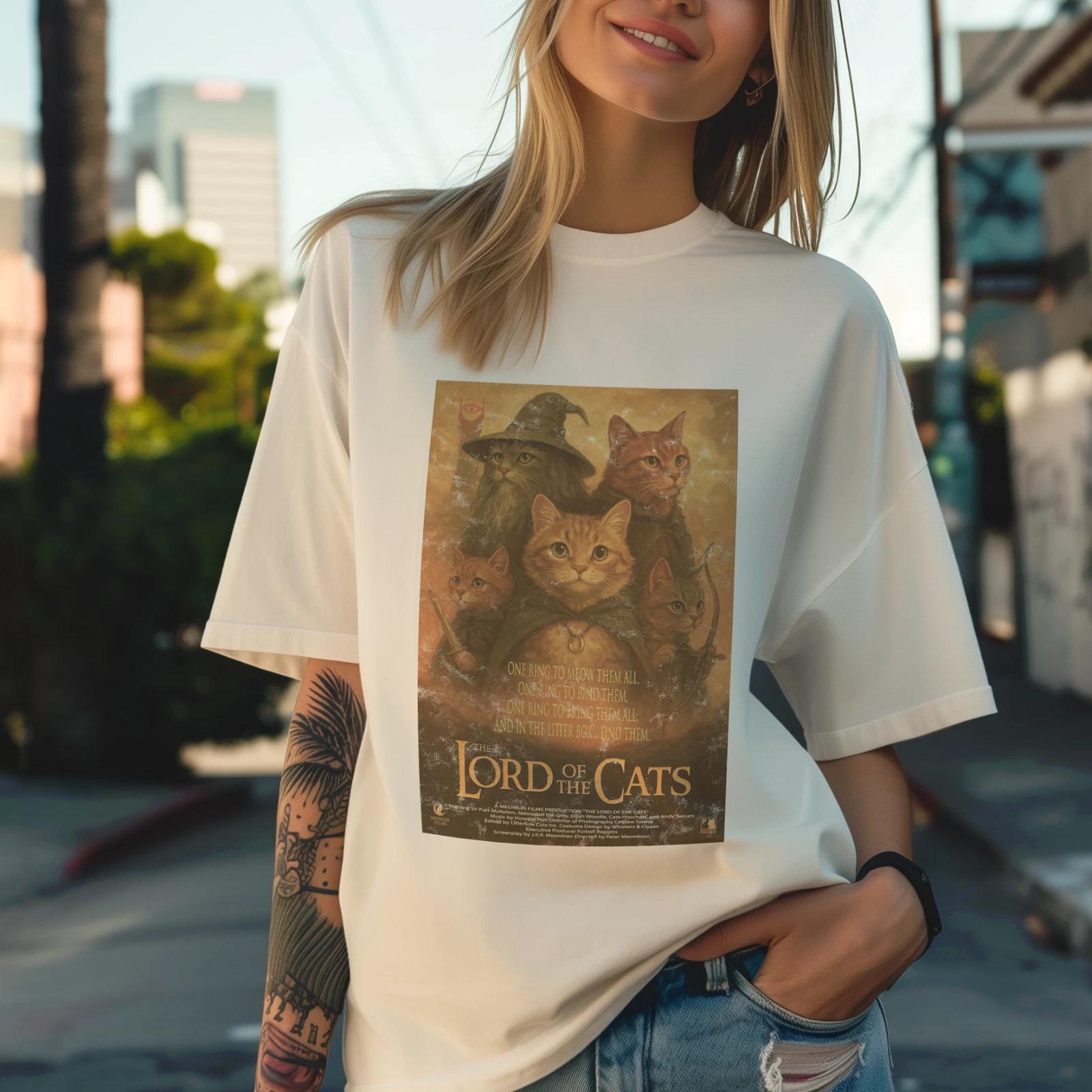 Lord of the Cats T shirt Funny LOTR Parody Tee for Cat Lovers Nerd Gift S-4XL L
