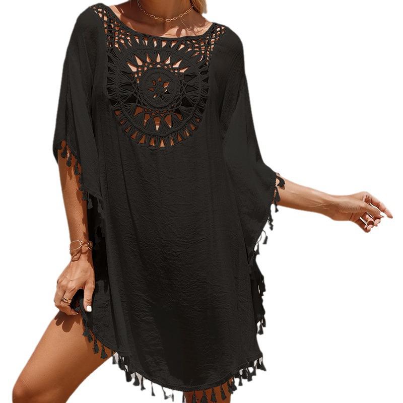 Hand-Crocheted European & American Beach Tassel Cover-Up Dress