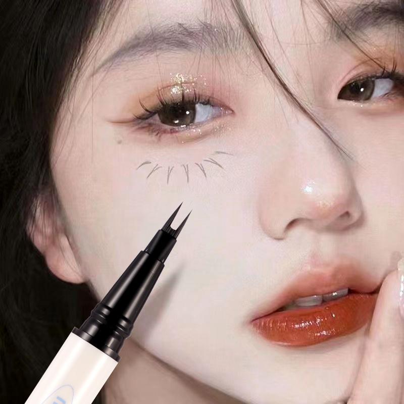 Ultra-thin 2 Fork Tip Liquid Eyeliner Lower Eyelash Pen Makeup Quick Dry Smooth Eye Liner 2 Point Eyebrow Tattoo Pencil Cosmetic