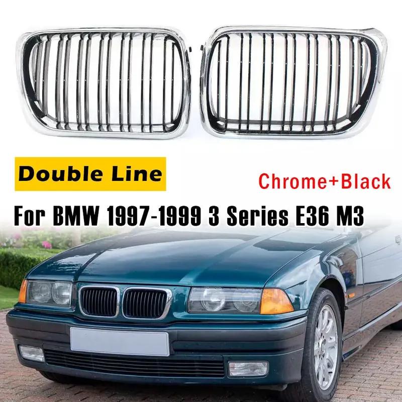 For BMW E36 3 Series 1997-1999 Car Grille Double Line Front Kidney ABS Front Hood Grill Black 51138195152 51138195151 Parts