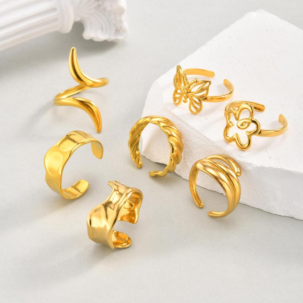 Retro Hollow Flower Butterfly Opening Ring for Women, Stainless Steel Twist Geometric Rings,Classic Jewelry Gift