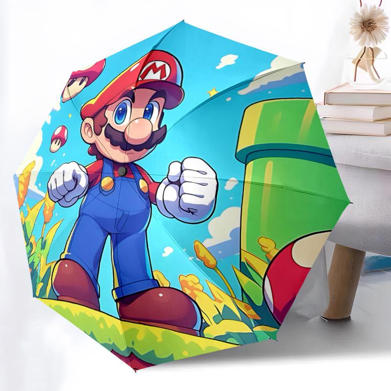 1pc Mario Adventure Automatic Open/close Folding Portable Cute Umbrella with 8-Rib Structure for Women/Men, All-Season Use A0901144