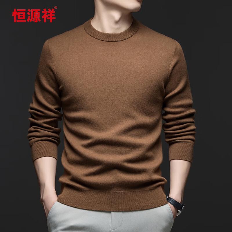 Hengyuanxiang Men's 100% Cashmere Thick Round Neck Sweater