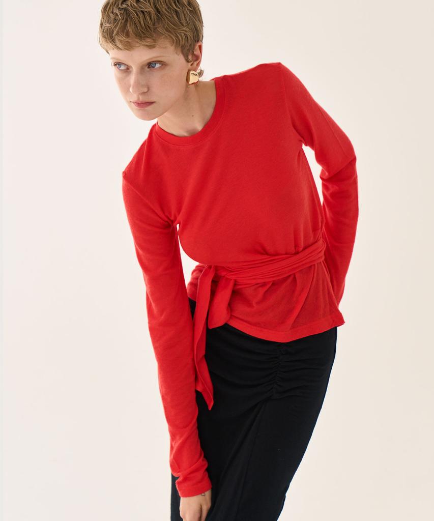 GRIDAJ Wool Draping Jersey Top _ Red