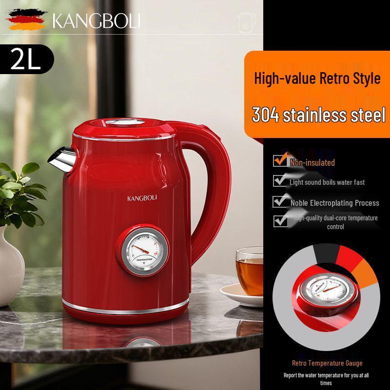 German Retro Electric Kettle with Anti-Scald Design, Constant Temperature Control, and Built-In Thermometer