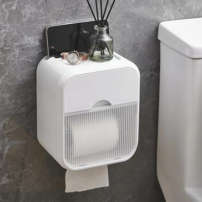 Storage Box Toilet Paper Organizer Waterproof High Capacity Dust-proof Punch-free Wall Mounted Roll Paper Bathroom Home Supplies