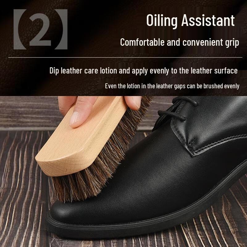 SEE KEAN Wooden Handle Horsehair Shoe Brush