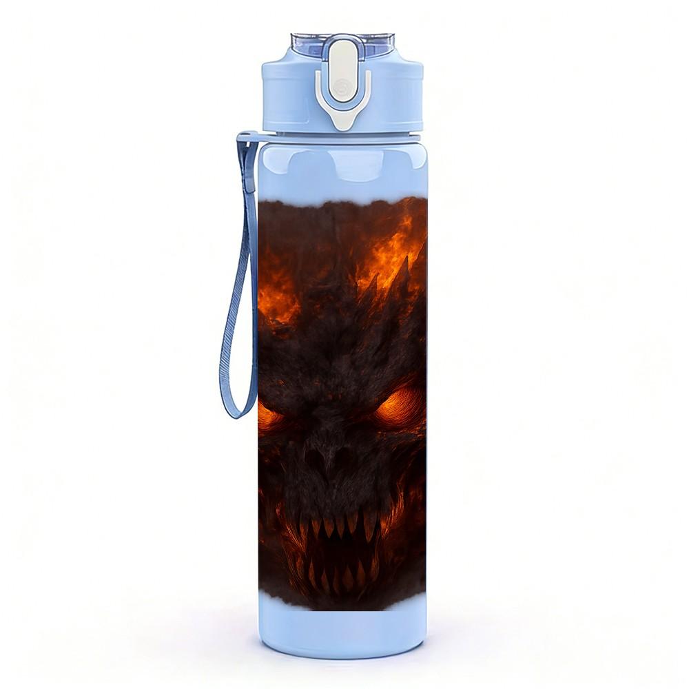 1PC Fiery Dark Demon Beast Fantasy Print 750ml Color Plastic Sports Water Bottle Leakproof Flip Straw Lid Suitable for Sports Office Home Use