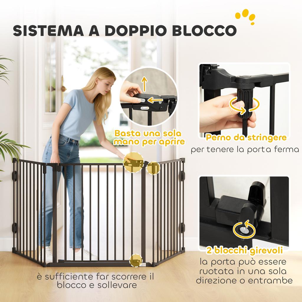 Folding Steel Dog Gate with Automatic Closure, 202.5x2x76cm, Black