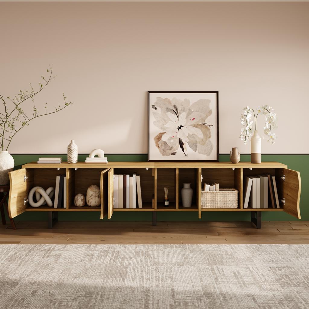 Five-Door TV Cabinet, TV Stand, TV Panel, Lower TV Stand. Unique Design. 191 X 38 X 46.5 Cm (L X W X H)