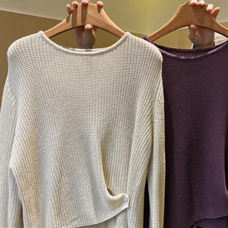 

Design sense hem lift button knitted sweater women s autumn and winter new versatile simple casual solid color sweater sweater One size fits all [recommended 80-60kg]