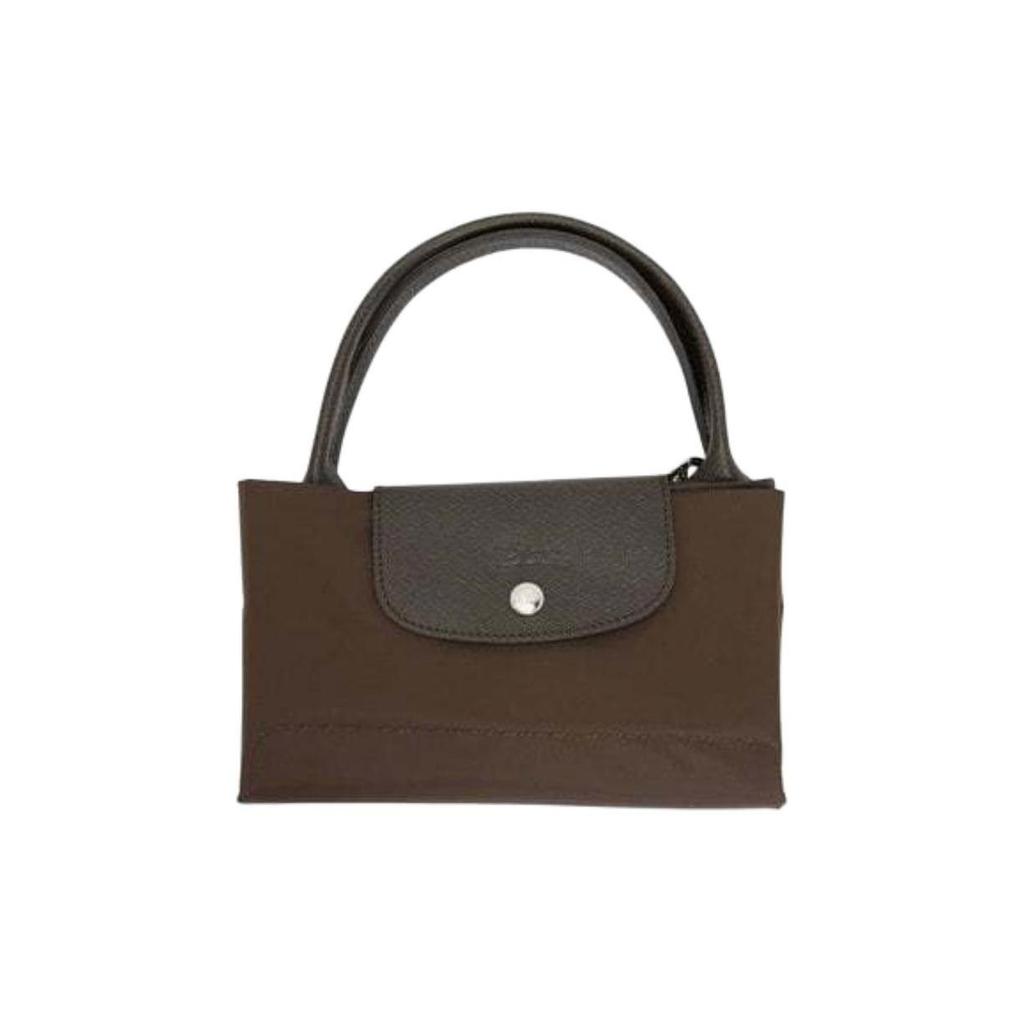 Longchamp Le Pliage Green Logo Design a Contrasto Nylon Borsa a Totes a Forma di Raviolo Media Borse a Totes da Donna Marrone Moka 1623919002