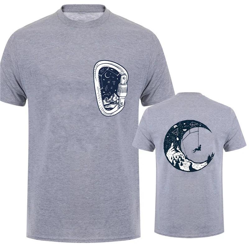 Men T-shirts Summer Casual Tees Mountain Duplex Printing Round Neck Short Sleeve Y2k Tops Rock Climbing Male Oversized Clothing