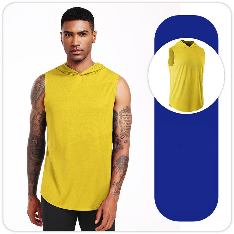 

Мужской спортивный жилет с капюшоном, свободная фитнес-майка, однотонная безрукавка для велоспорта, дышащая футболка S M L XL XXL 3XL 4XL 4XL жёлтый