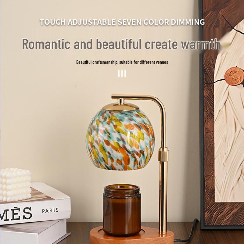 Colorful Glass Scented Candle Lamp: Adjustable Height, Romantic Bedside Night Light