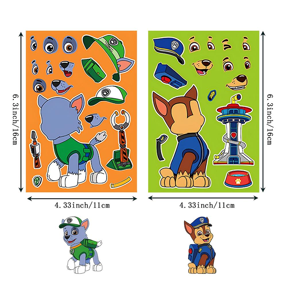 8/16pcs Cute Cartoon PAW Patrol Anime Puzzle Stickers Game DIY Chase Make-a-Face Assemble Funny Decals Assemble Jigsaw Toys Gift