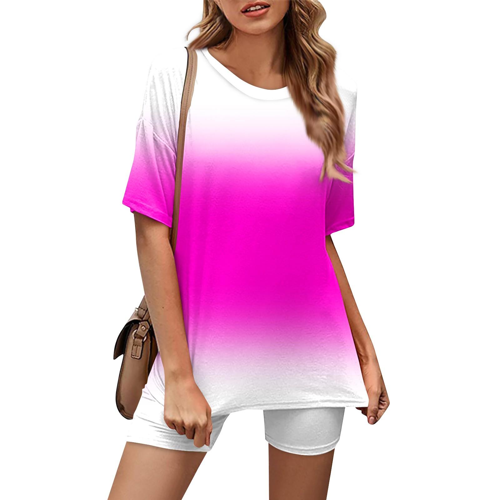 

Женский повседневный спортивный комплект из двух предметов, свободный и модный топ с принтом, комплект шорт с короткими рукавами XXXL