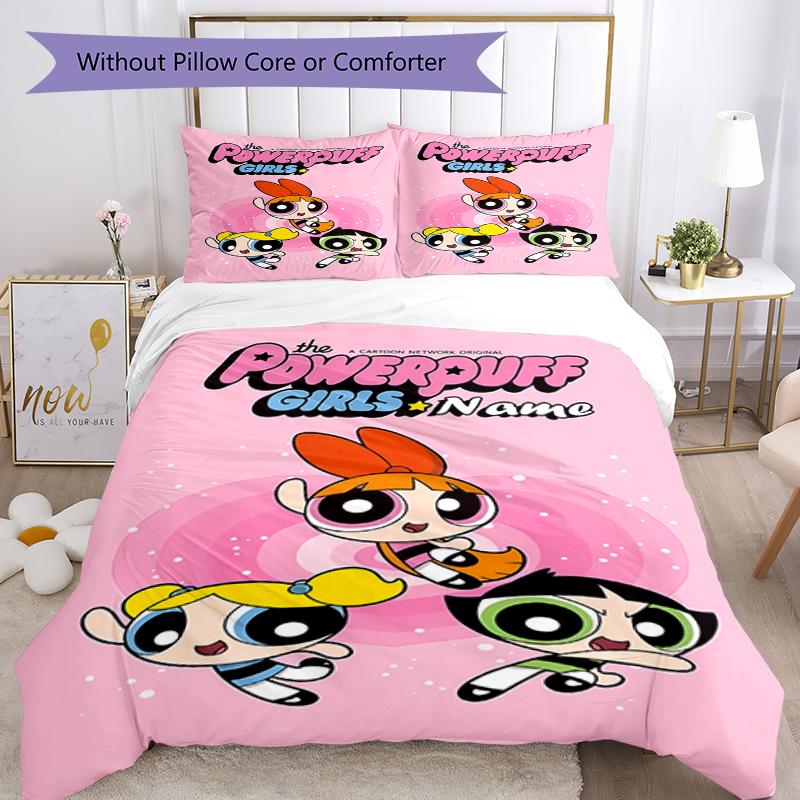 3pcs Custom Name The Powerpuff Girls Bedding Set Duvet Cover Closure Includes 1 Duvet Cover & 2 Pillowcases, Soft and Comfortable for All Seasons.