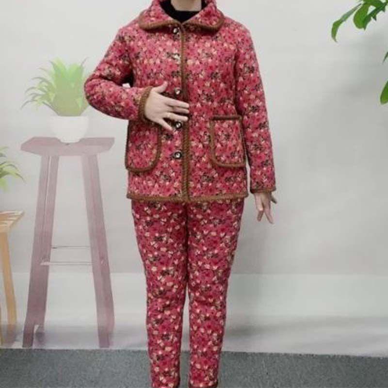 Women's Winter Thickened Warm Pajama Set Plush Long Sleeve Sleepwear Velvet Home Set Clothes  Plus Size