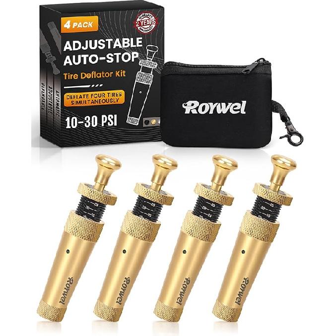 Adjustable Auto-Stop Tire Deflator Kit 10-30PSI(4PCS/Set),Air Down Tire Deflators Offroad Accessories Suit For Cars.Trucks