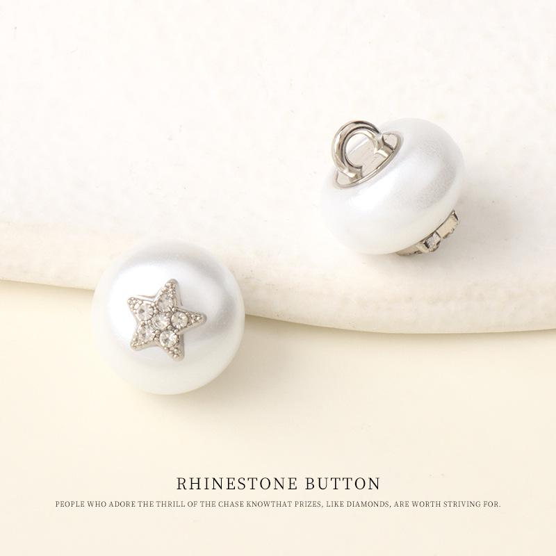 

5pcs Resin Metal Pentagram Diamond Button Women S Cardigan Sweater Small Fragrant Wind Button Shirt Top Button 10mm white