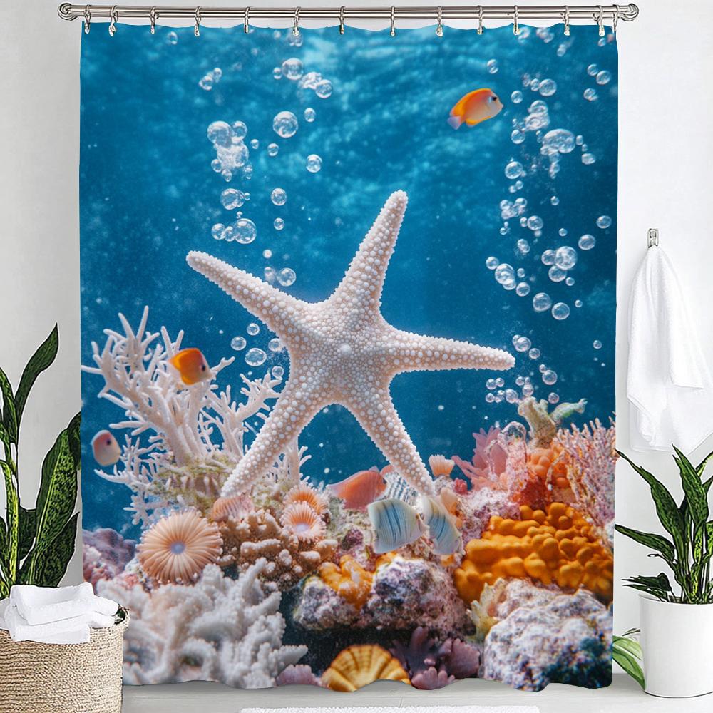 Ocean Animals Shower Curtains,Dolphin Sea Turtle Fish Coral Underwater Cave Scenery Fabric Children Bath Curtain Bathroom Decor