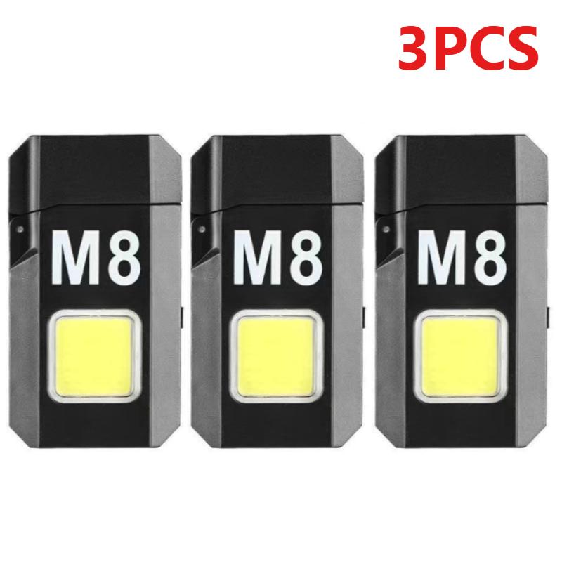 3PCS EDC Keychain Flashlight COB Portable Work Light USB Rechargeable Outdoor Camping Fishing Pocket Lamps with Heating Wire