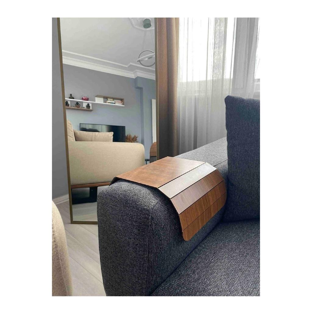 Dark Brown Sofa Tray Side Table Rosary Walnut 20x40 Cm Medium Fixed 13,5 Cm Placemat