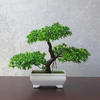 Miniature Artificial Pine Bonsai - Lifelike White Potted Plant for Home and Office Decor, Perfect for Table, Shelf, or Window Display
