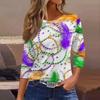 3/4 Length Sleeve Womens Tops Floral Print Vintage Fashion Casual Loose With Round Neck Plus Size Shirts