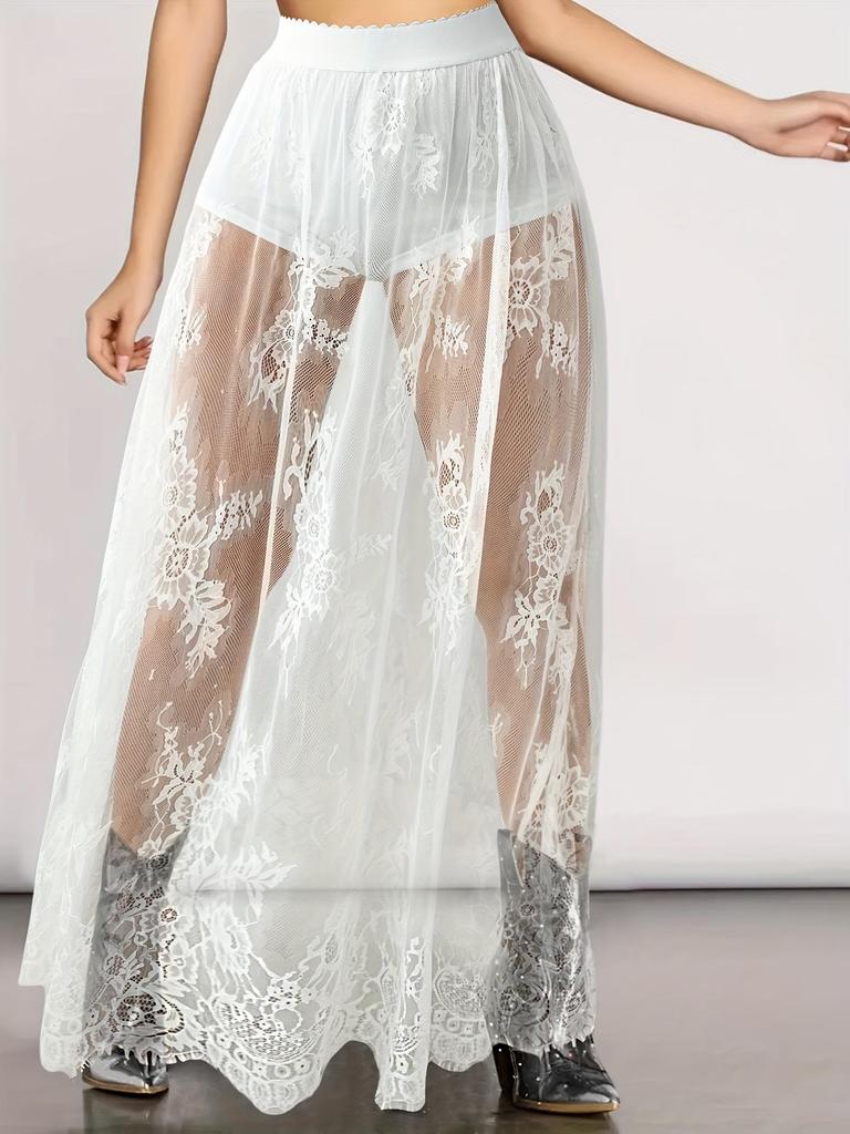 Women's Gothic Lace See-Through Long Skirt – European & American Summer Style