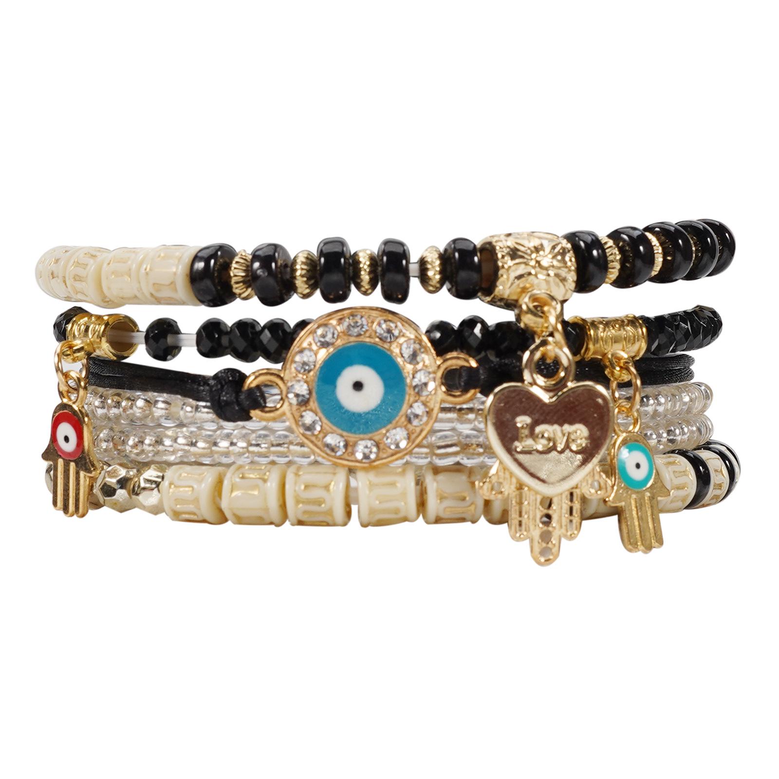 

Eye of the Devil Handmade Beaded Bracelet - European & American Style, Multi-layer Elastic Design