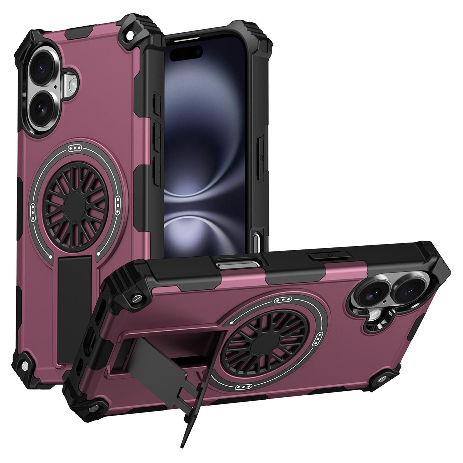 

For iPhone 16 Magnetic Case Kickstand TPU+PC Drop Defend Phone Cover Purple
