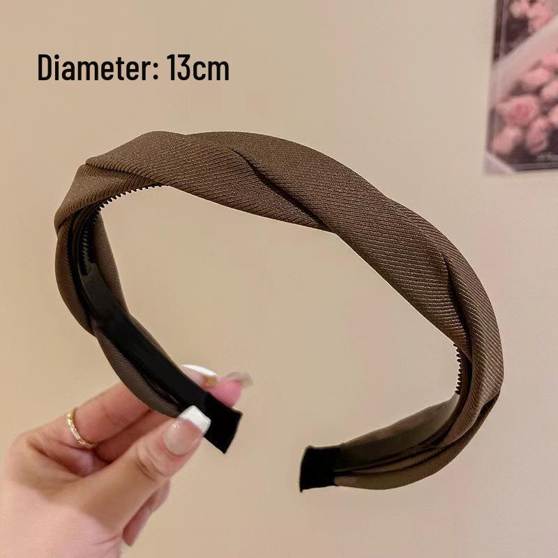 Retro French Wide Skull Top Sponge Headband for Women - Milk Coffee Color Hair Accessory